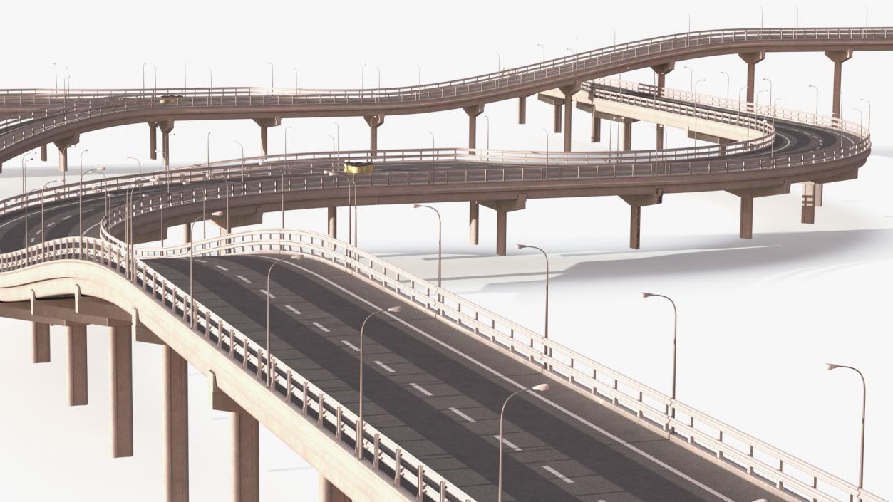 Connectable Highway Road Elements Overpass 2 to 3 Lane 3D model