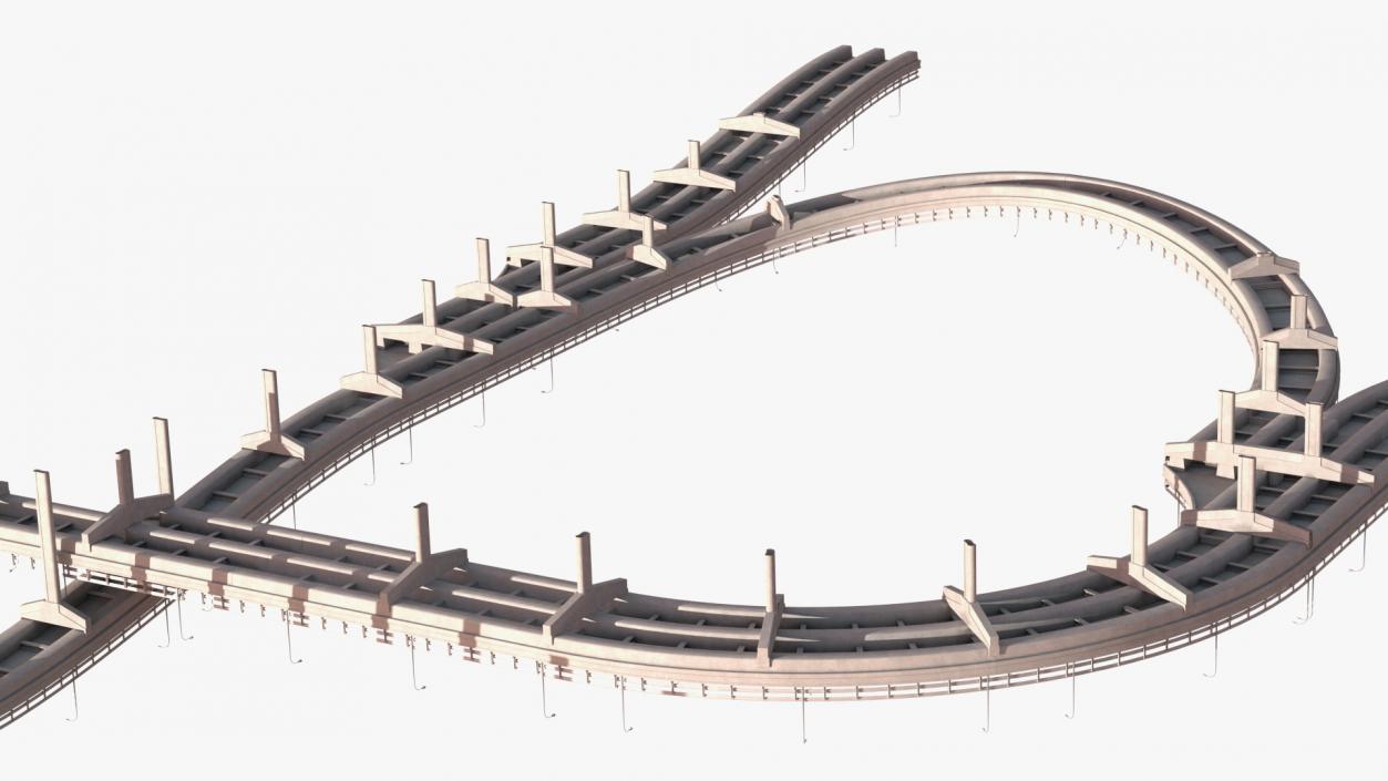 Connectable Highway Road Elements Overpass 2 to 3 Lane 3D model