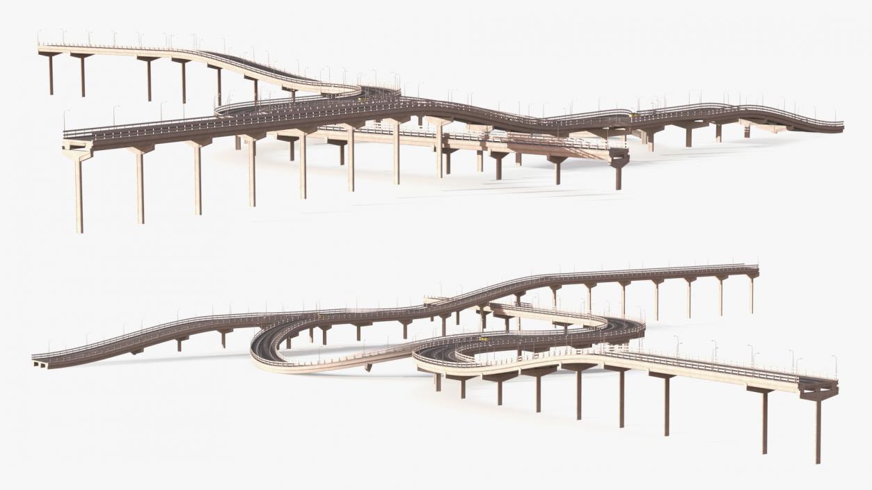 Connectable Highway Road Elements Overpass 2 to 3 Lane 3D model