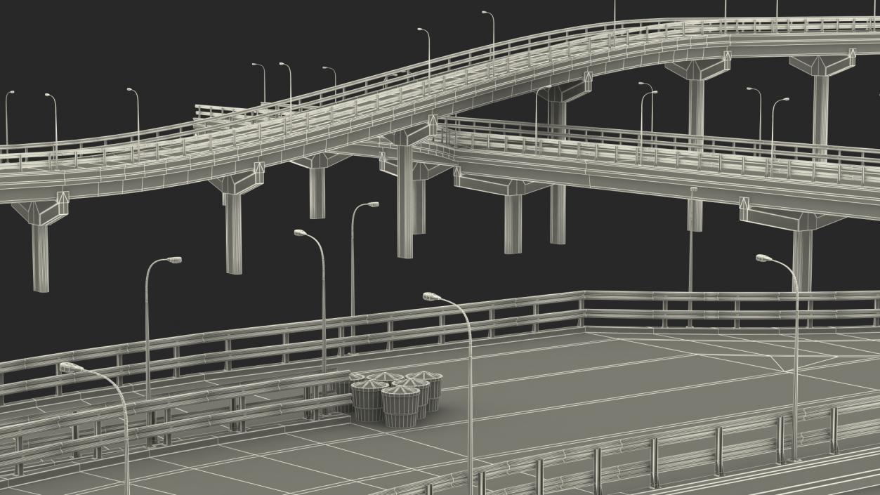 Connectable Highway Road Elements Overpass 2 to 3 Lane 3D model