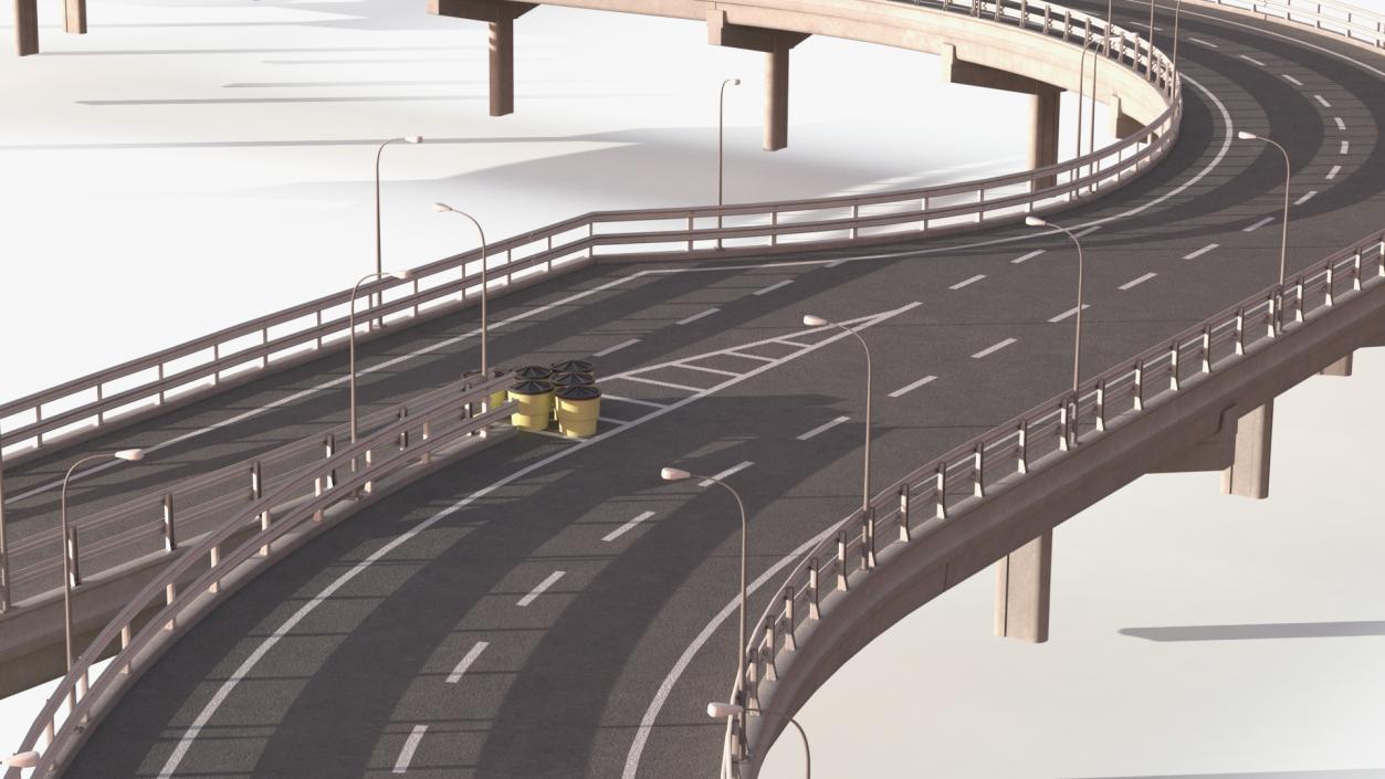 Connectable Highway Road Elements Overpass 2 to 3 Lane 3D model