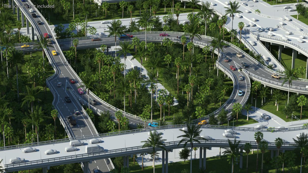 Connectable Highway Road Elements Overpass 2 to 3 Lane 3D model