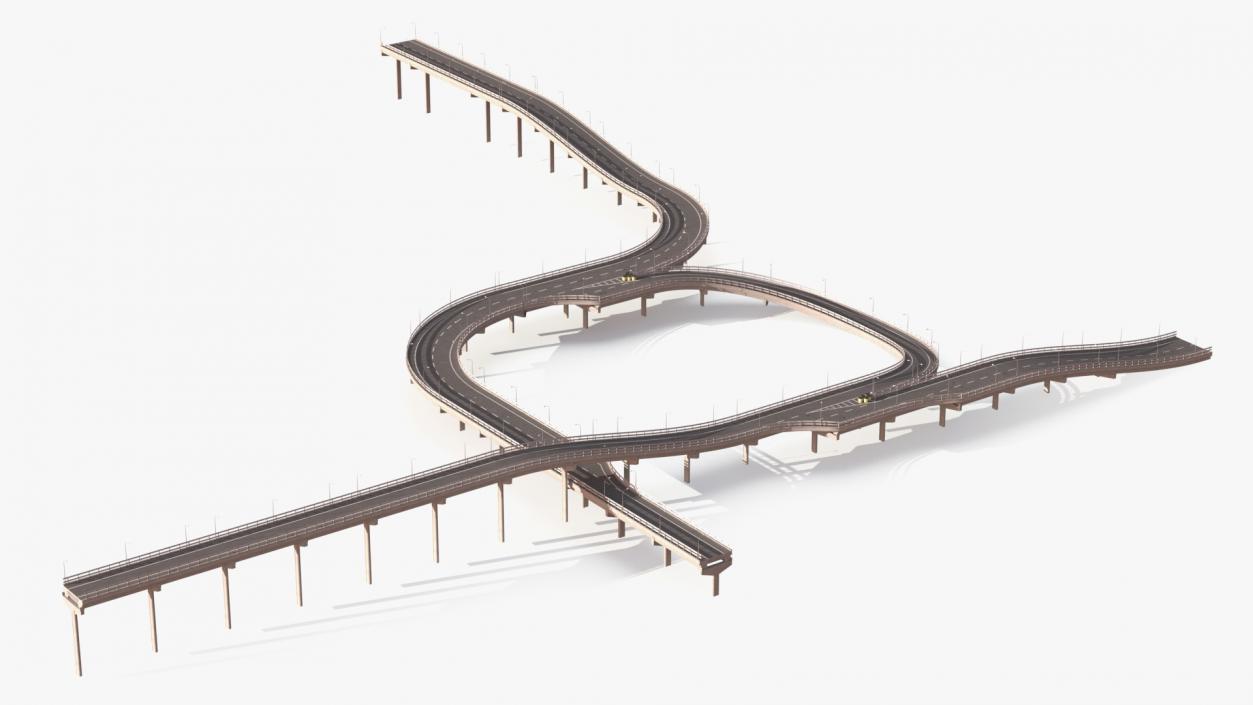 Connectable Highway Road Elements Overpass 2 to 3 Lane 3D model