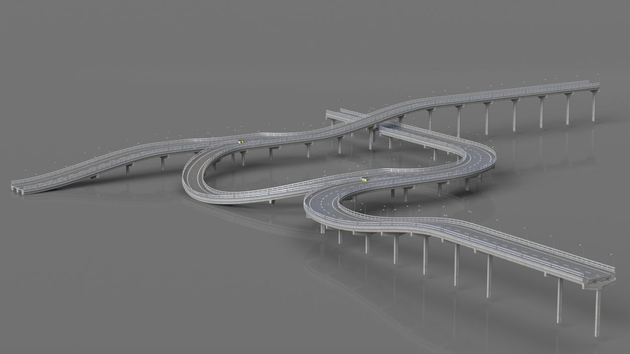 Connectable Highway Road Elements Overpass 2 to 3 Lane 3D model