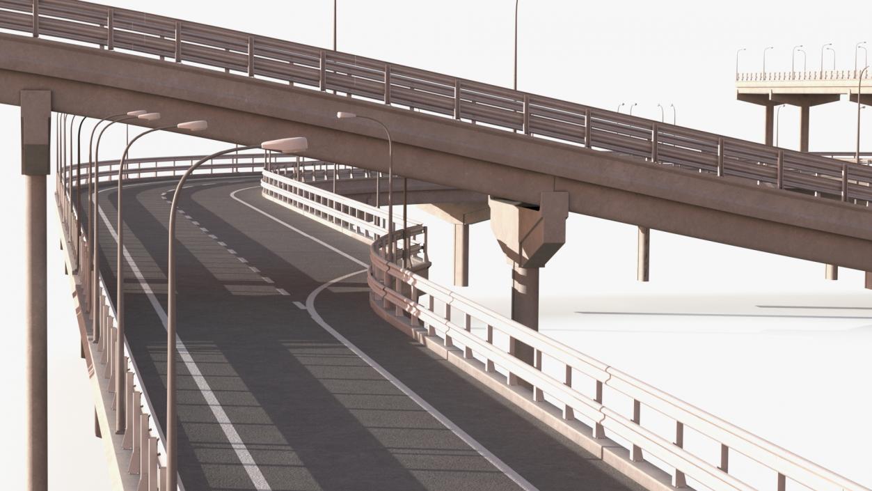 Connectable Highway Road Elements Overpass 2 to 3 Lane 3D model