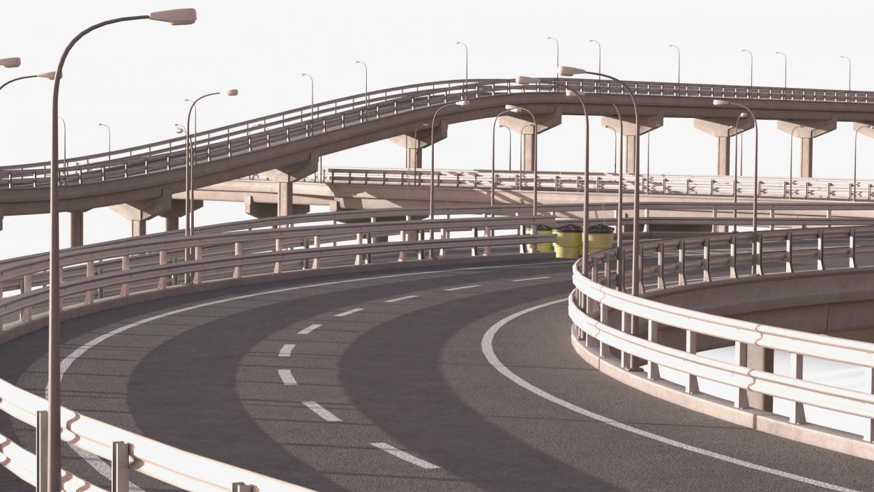 Connectable Highway Road Elements Overpass 2 to 3 Lane 3D model