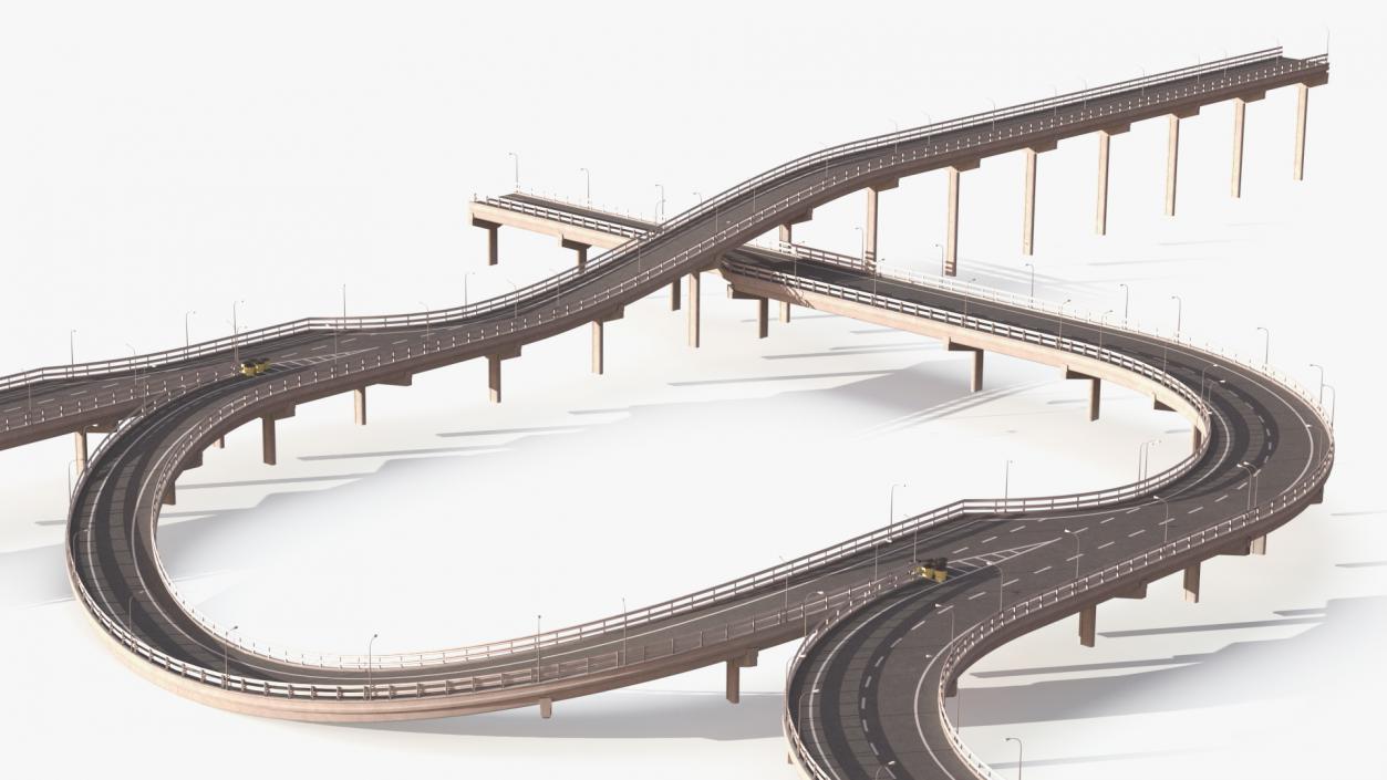 Connectable Highway Road Elements Overpass 2 to 3 Lane 3D model