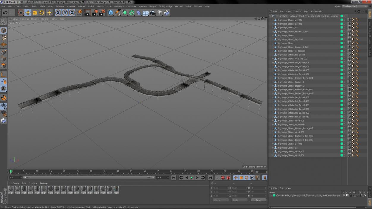 Connectable Highway Road Elements Overpass 2 to 3 Lane 3D model