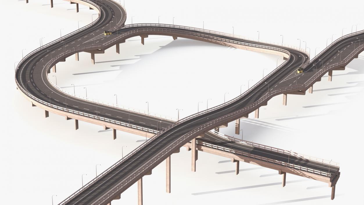 Connectable Highway Road Elements Overpass 2 to 3 Lane 3D model