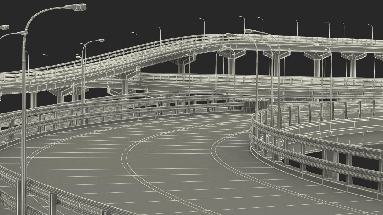 Connectable Highway Road Elements Overpass 2 to 3 Lane 3D model