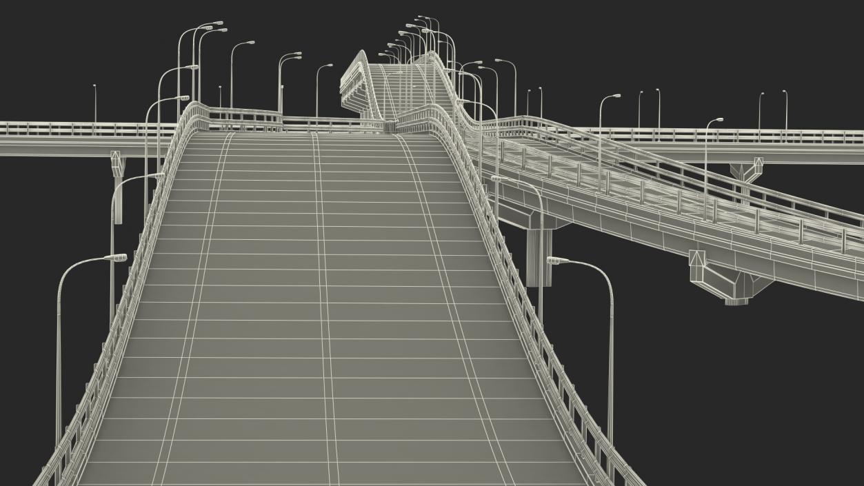 Connectable Highway Road Elements Overpass 2 to 3 Lane 3D model