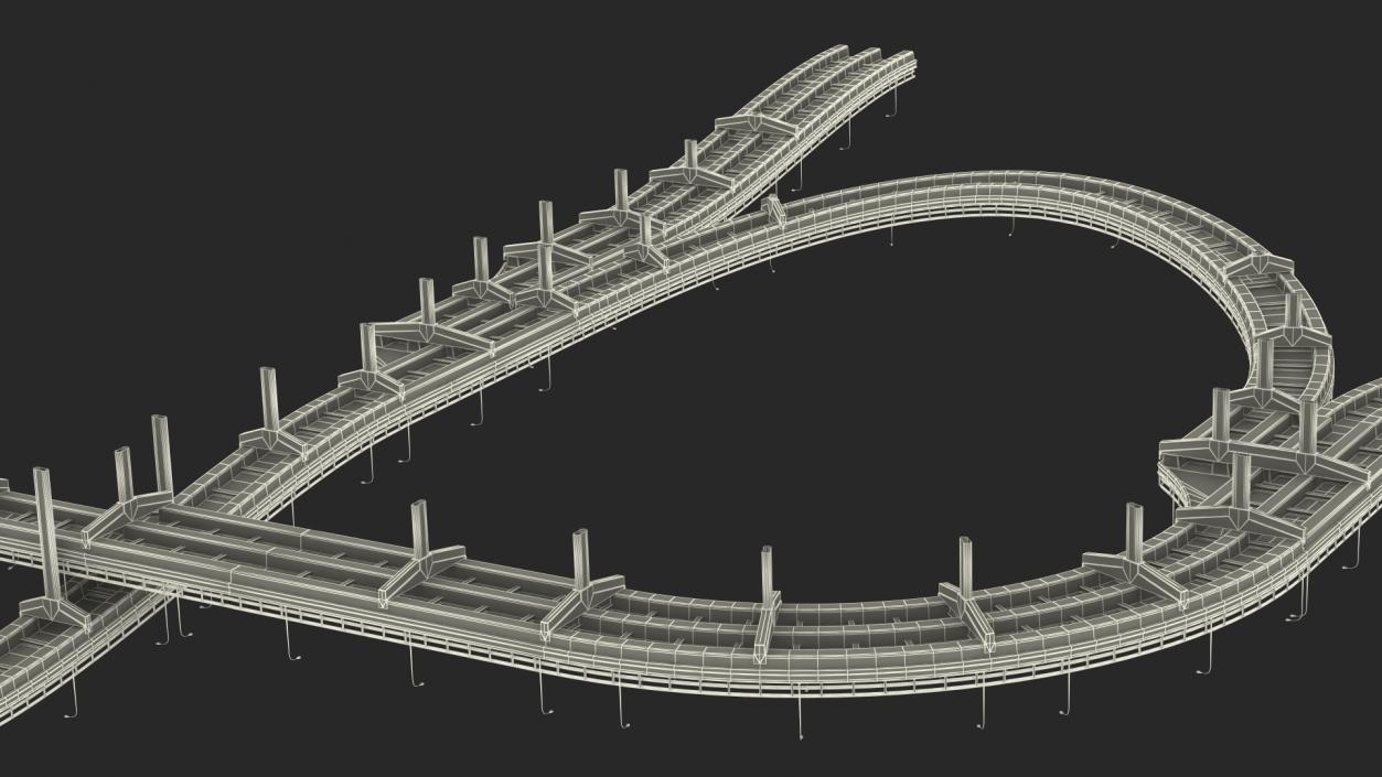 Connectable Highway Road Elements Overpass 2 to 3 Lane 3D model