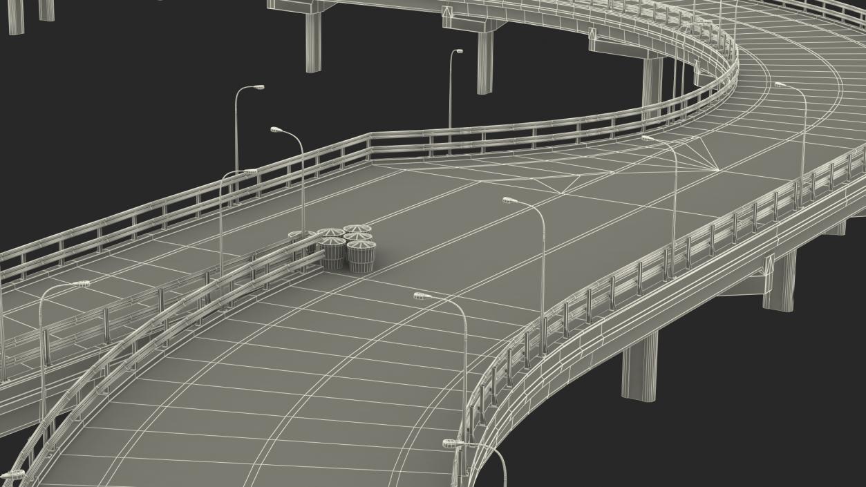 Connectable Highway Road Elements Overpass 2 to 3 Lane 3D model