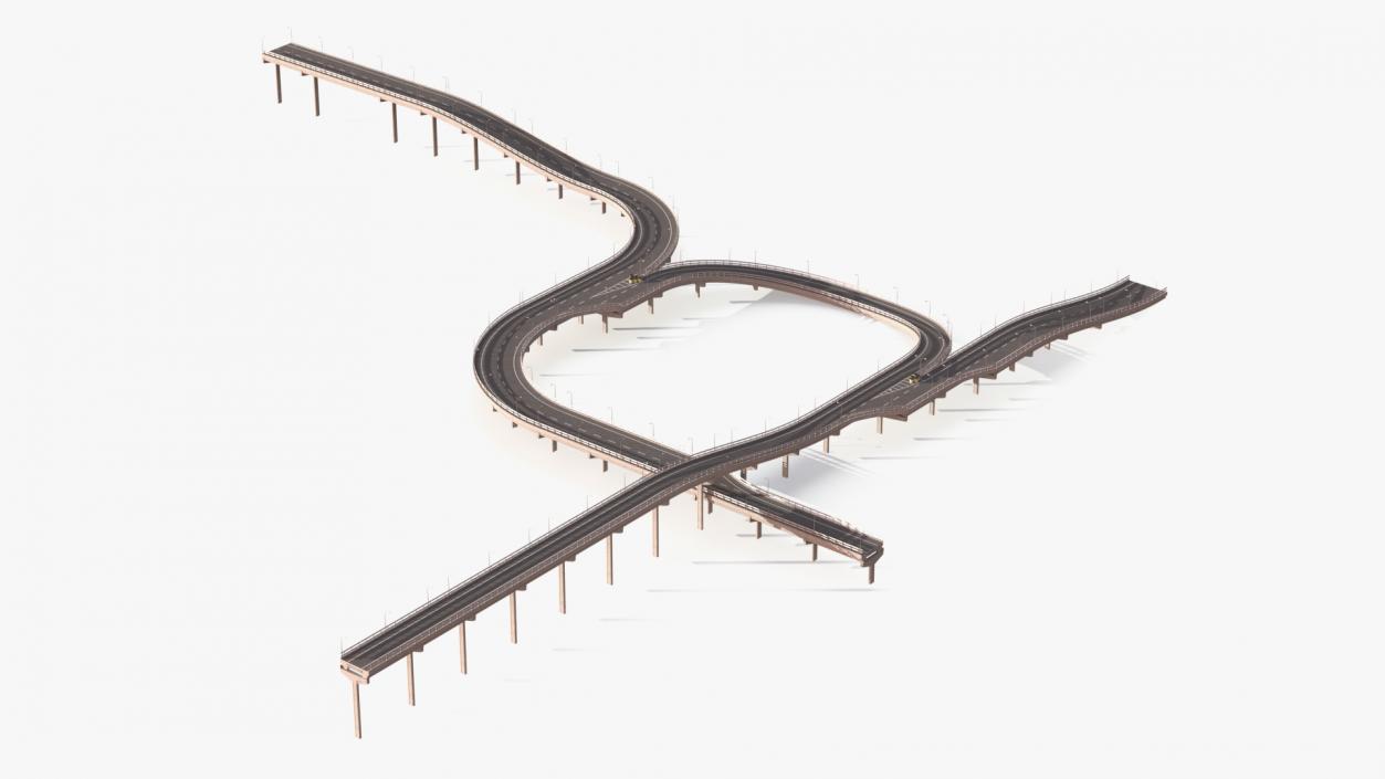 Connectable Highway Road Elements Overpass 2 to 3 Lane 3D model