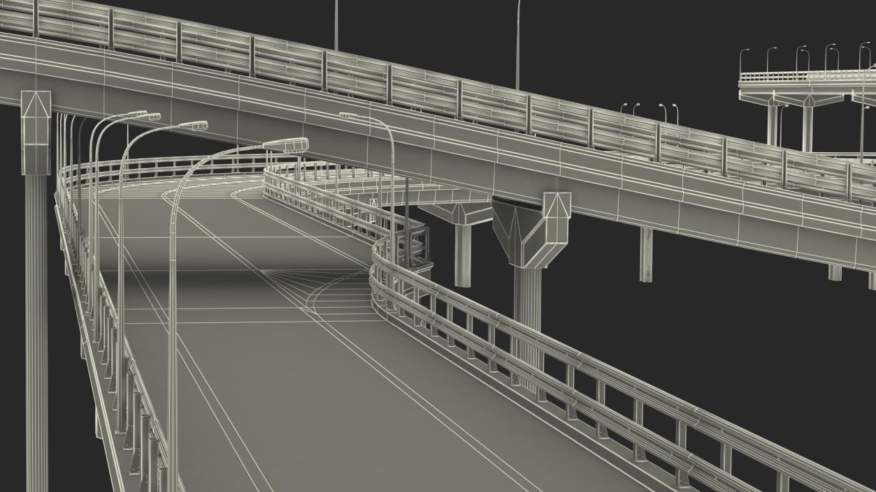 Connectable Highway Road Elements Overpass 2 to 3 Lane 3D model