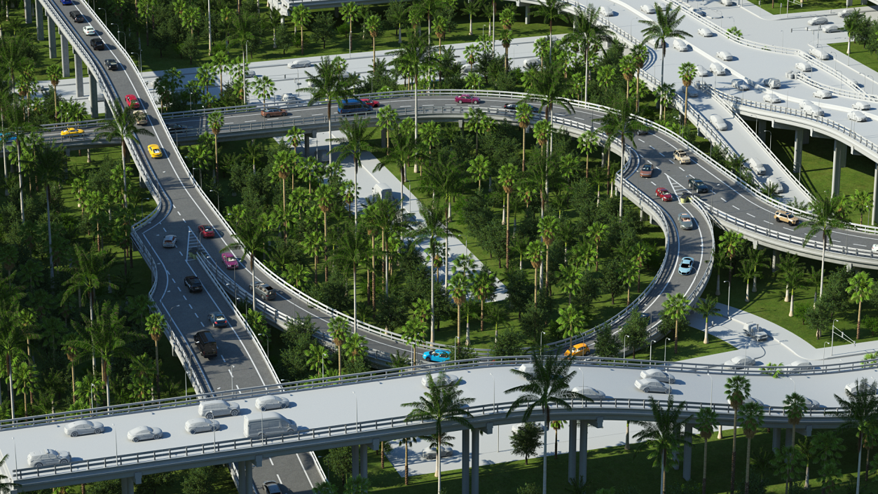 Connectable Highway Road Elements Overpass 2 to 3 Lane 3D model