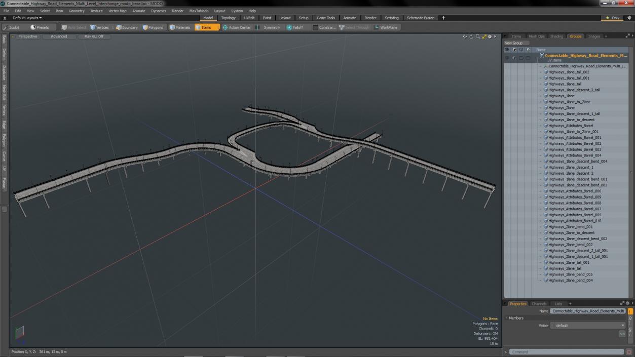 Connectable Highway Road Elements Overpass 2 to 3 Lane 3D model