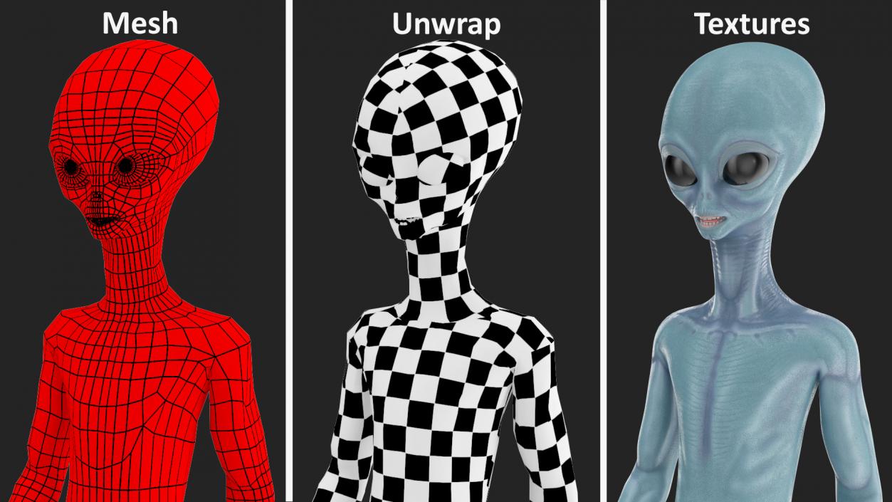 3D Space Alien with UFO Rigged Collection model