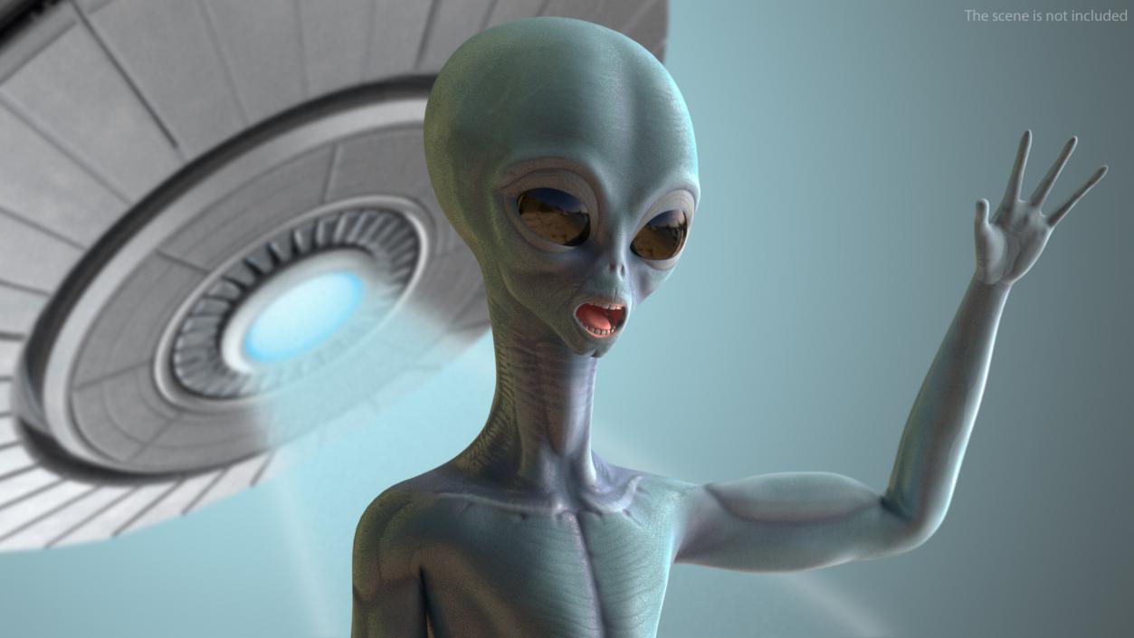 3D Space Alien with UFO Rigged Collection model