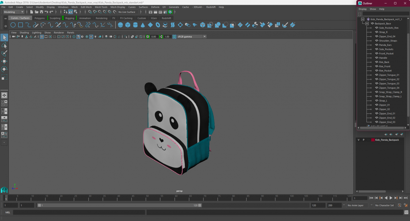 Kids Panda Backpack 3D model