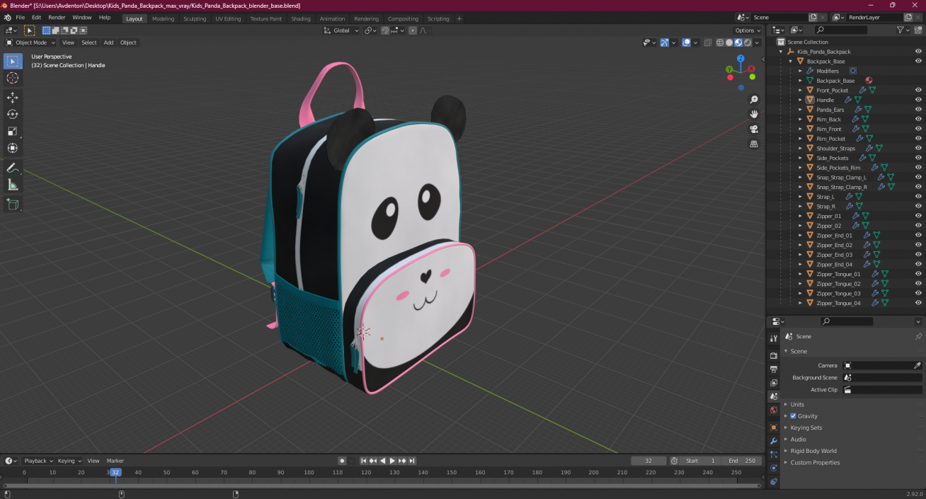 Kids Panda Backpack 3D model