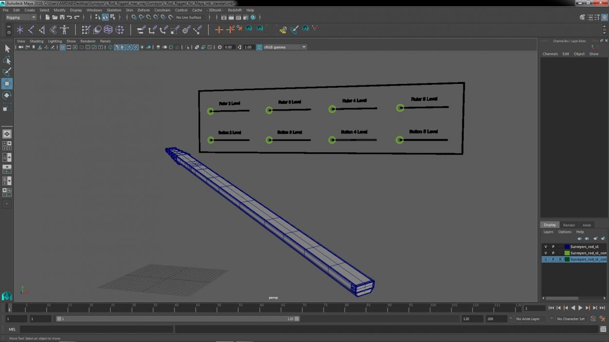 Surveyors Rod Rigged for Maya 3D model