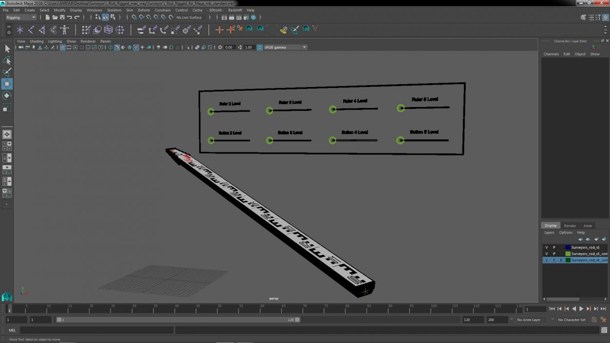 Surveyors Rod Rigged for Maya 3D model