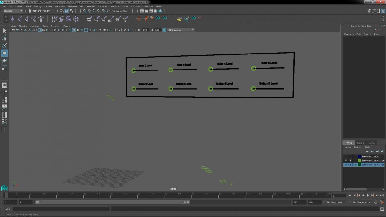 Surveyors Rod Rigged for Maya 3D model