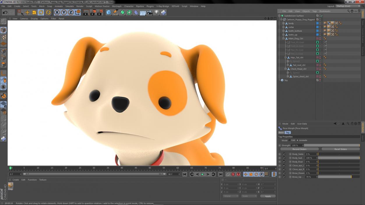 3D Cartoon Puppy Dog Rigged for Cinema 4D model