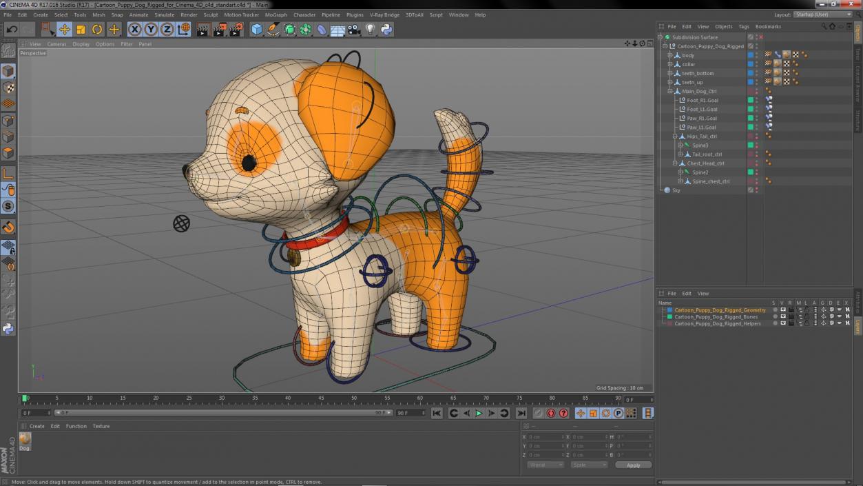 3D Cartoon Puppy Dog Rigged for Cinema 4D model