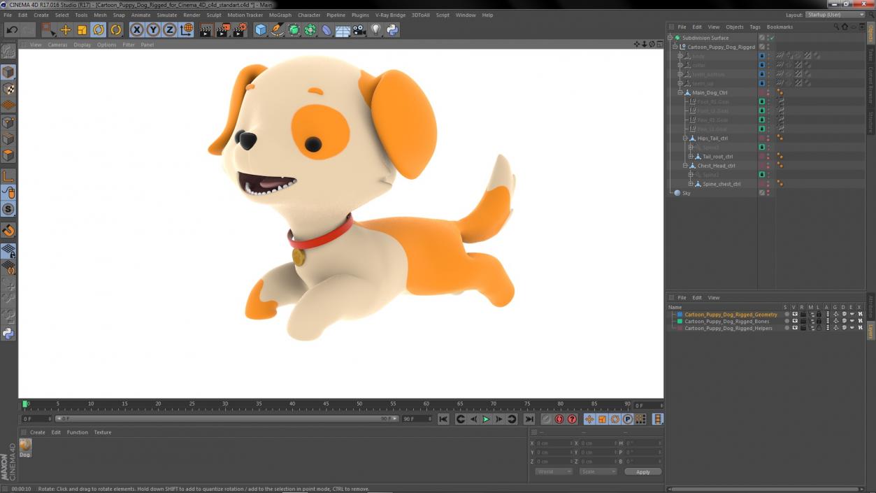 3D Cartoon Puppy Dog Rigged for Cinema 4D model