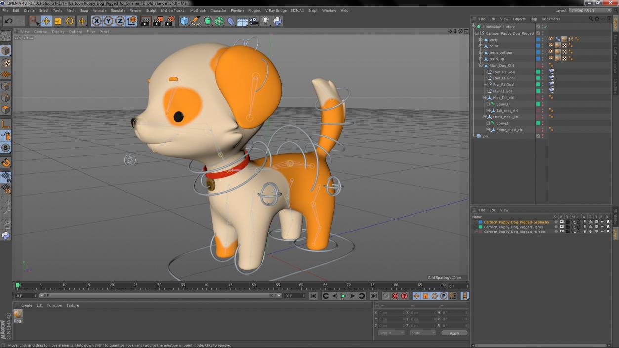 3D Cartoon Puppy Dog Rigged for Cinema 4D model