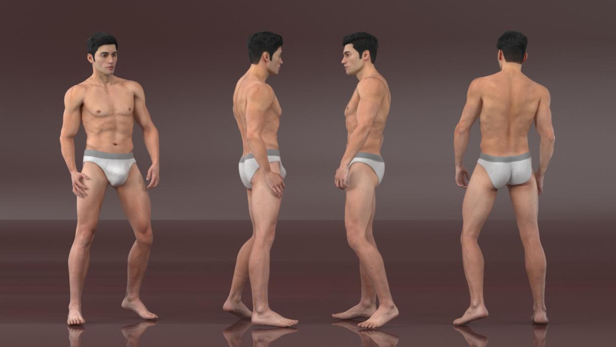 Man Athletic Figure Standing Fur 3D