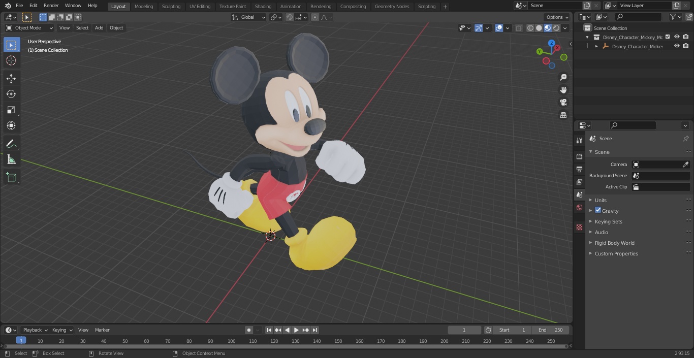 Disney Character Mickey Mouse Walking 3D