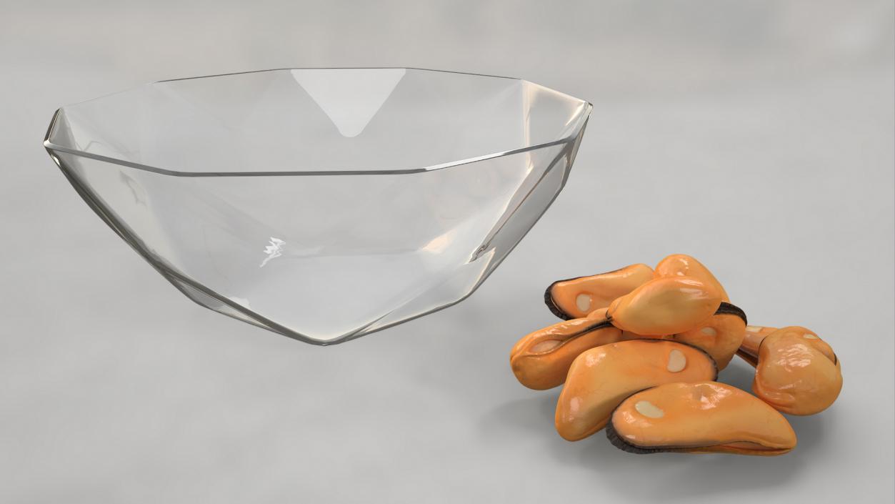 3D model Cleaned Boiled Mussels in Bowl