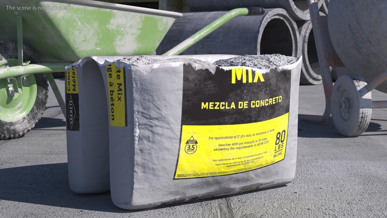 Open Package of Cement Sakrete 80 Lb White 3D