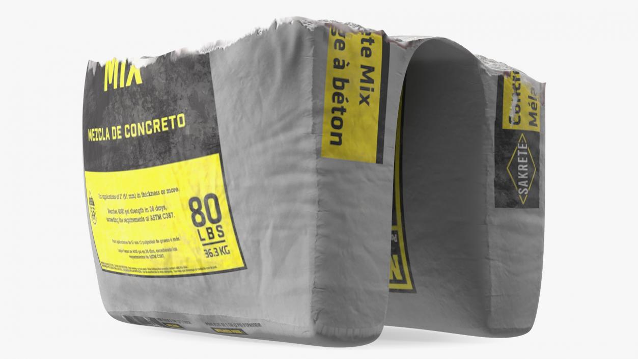 Open Package of Cement Sakrete 80 Lb White 3D