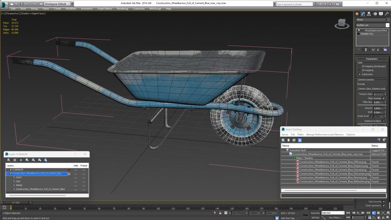 Construction Wheelbarrow Full of Cement Blue 3D model