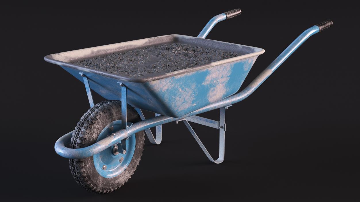 Construction Wheelbarrow Full of Cement Blue 3D model