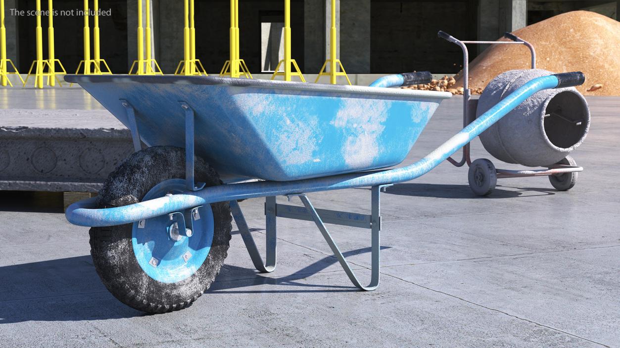 Construction Wheelbarrow Full of Cement Blue 3D model