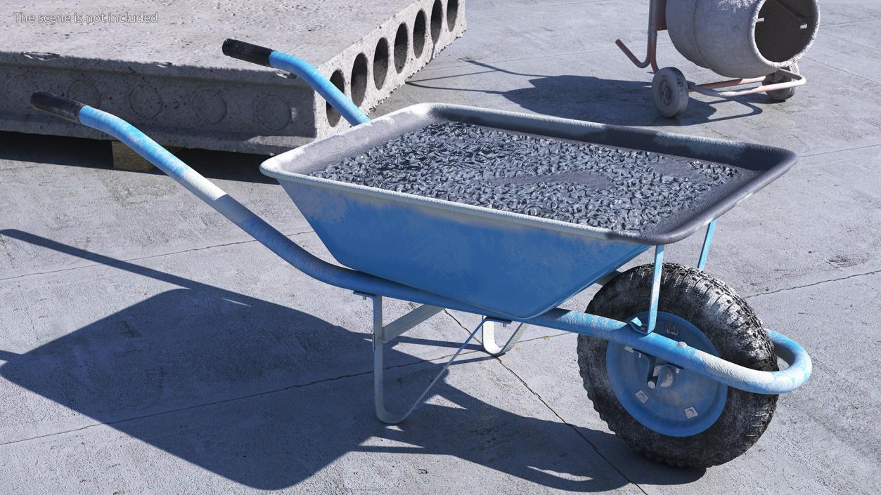 Construction Wheelbarrow Full of Cement Blue 3D model