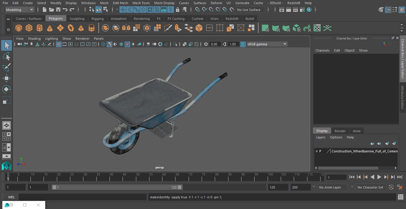 Construction Wheelbarrow Full of Cement Blue 3D model