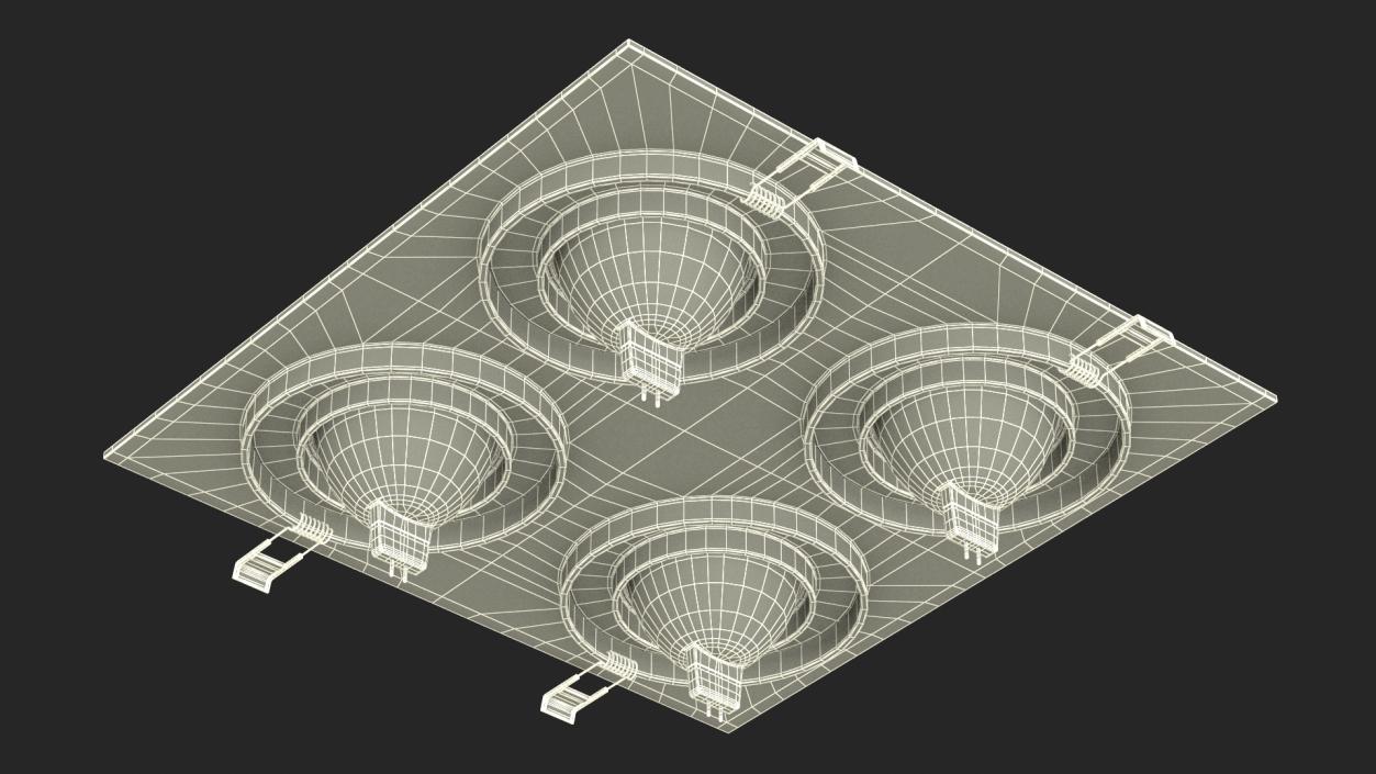 Square Surface Mount 4 Light Luminaire White 3D model