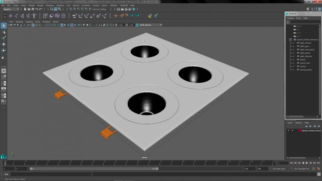 Square Surface Mount 4 Light Luminaire White 3D model