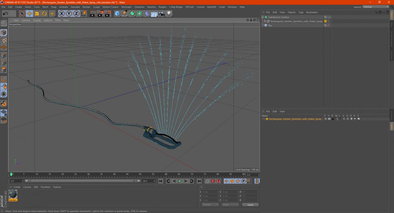 3D model Rectangular Garden Sprinkler with Water Spray