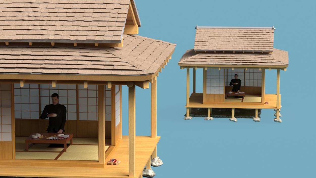 3D model Japanese Man Having Tea in Traditional Tea House 2