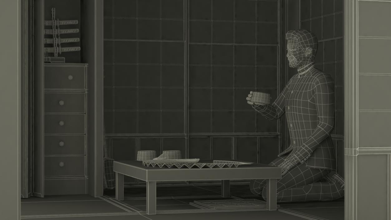 3D model Japanese Man Having Tea in Traditional Tea House 2