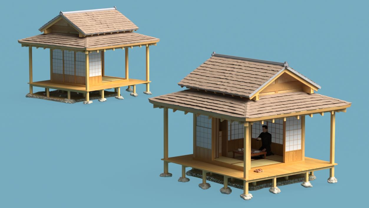 3D model Japanese Man Having Tea in Traditional Tea House 2