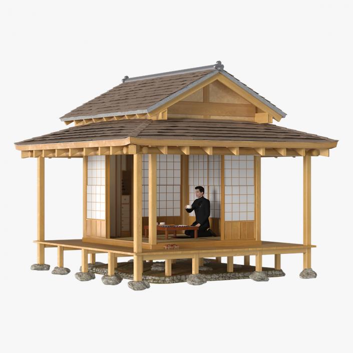 3D model Japanese Man Having Tea in Traditional Tea House 2