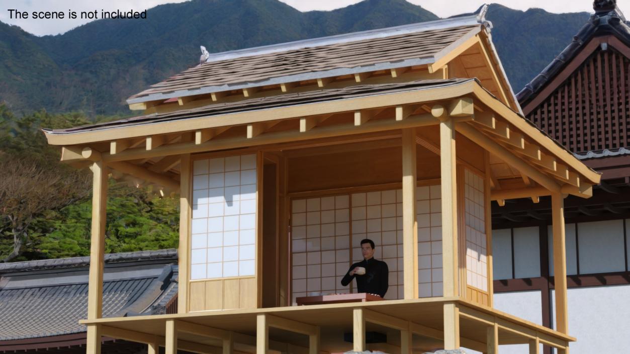 3D model Japanese Man Having Tea in Traditional Tea House 2